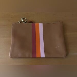Stylish Tan Clutch with Multicolor Stripes